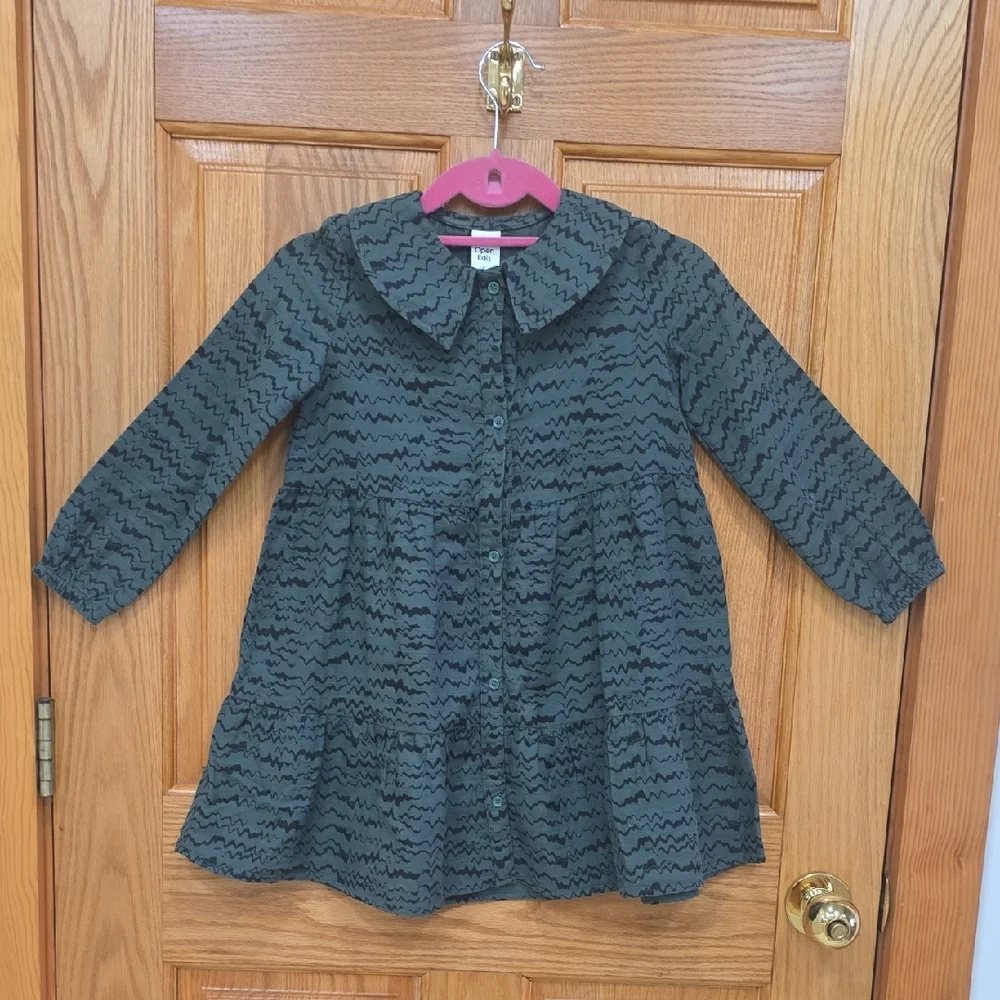 Open Edit 100% Organic Cotton Green Tiered Ruffled Sundress Notc/ Collar, 6 NWOT